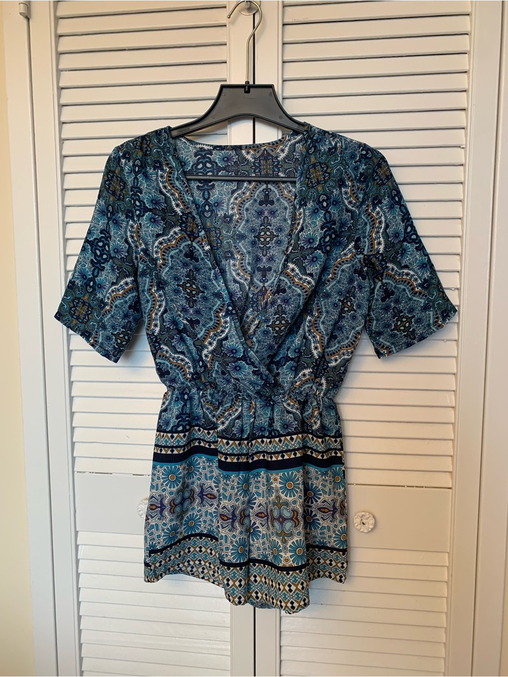 Blue Paisley V-Neck Short Romper